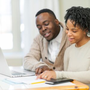 Couple going over paperwork