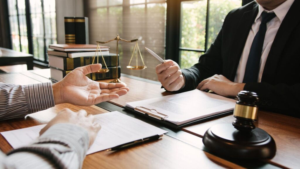 Attorney and client having a discussion