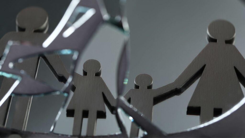 mirror reflecting broken family
