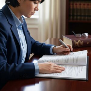 A person intently reviewing legal documents.
