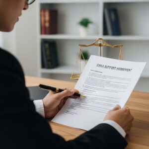 Person looking at a legal document with a pen, understanding legal forms.