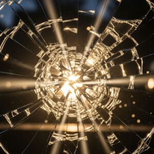 Shattered glass effect, illustrating the severe impact of a commercial truck accident.