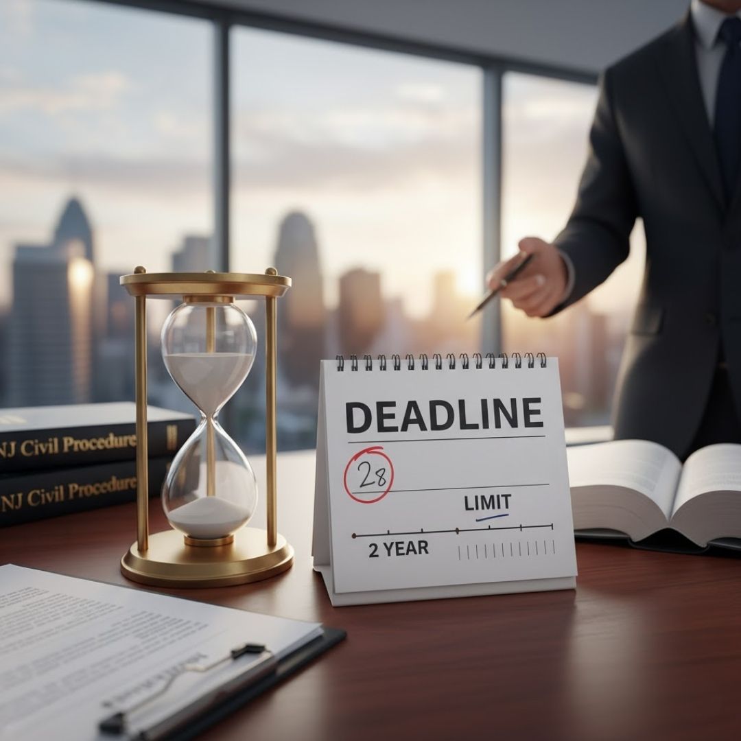 an hourglass next to a calendar that says "deadline" in a legal office