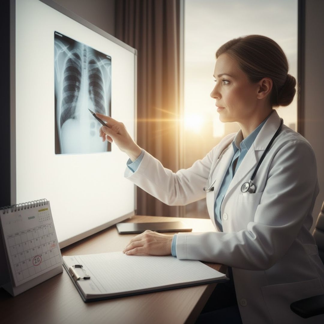 a doctor discovering an injury through an x-ray