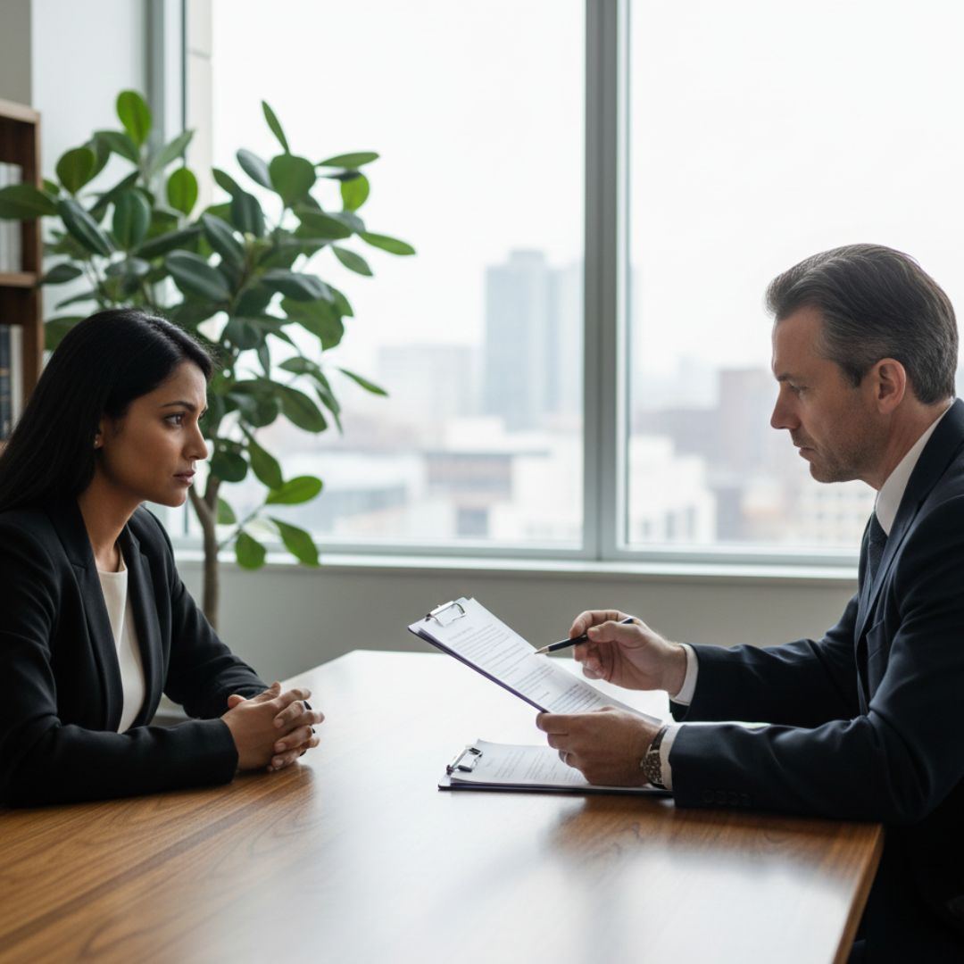 woman consulting an attorney about parent alienation